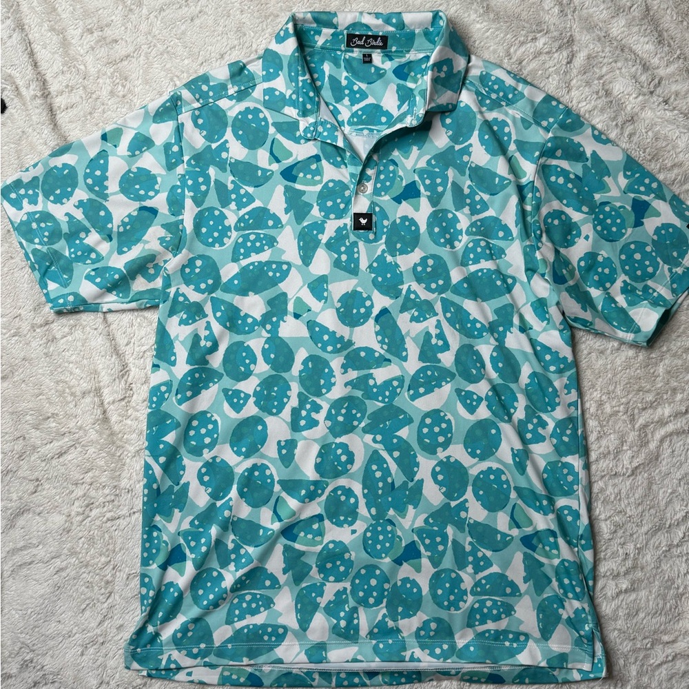 Loudmouth Teal Leaf Print Polo Shirt